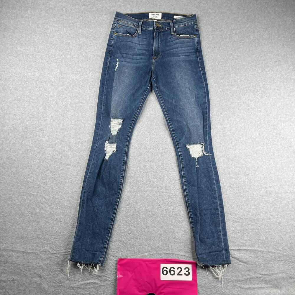 Frame Denim Le High Skinny Jeans Womens Size 27 Dark Wash Distressed Stretch